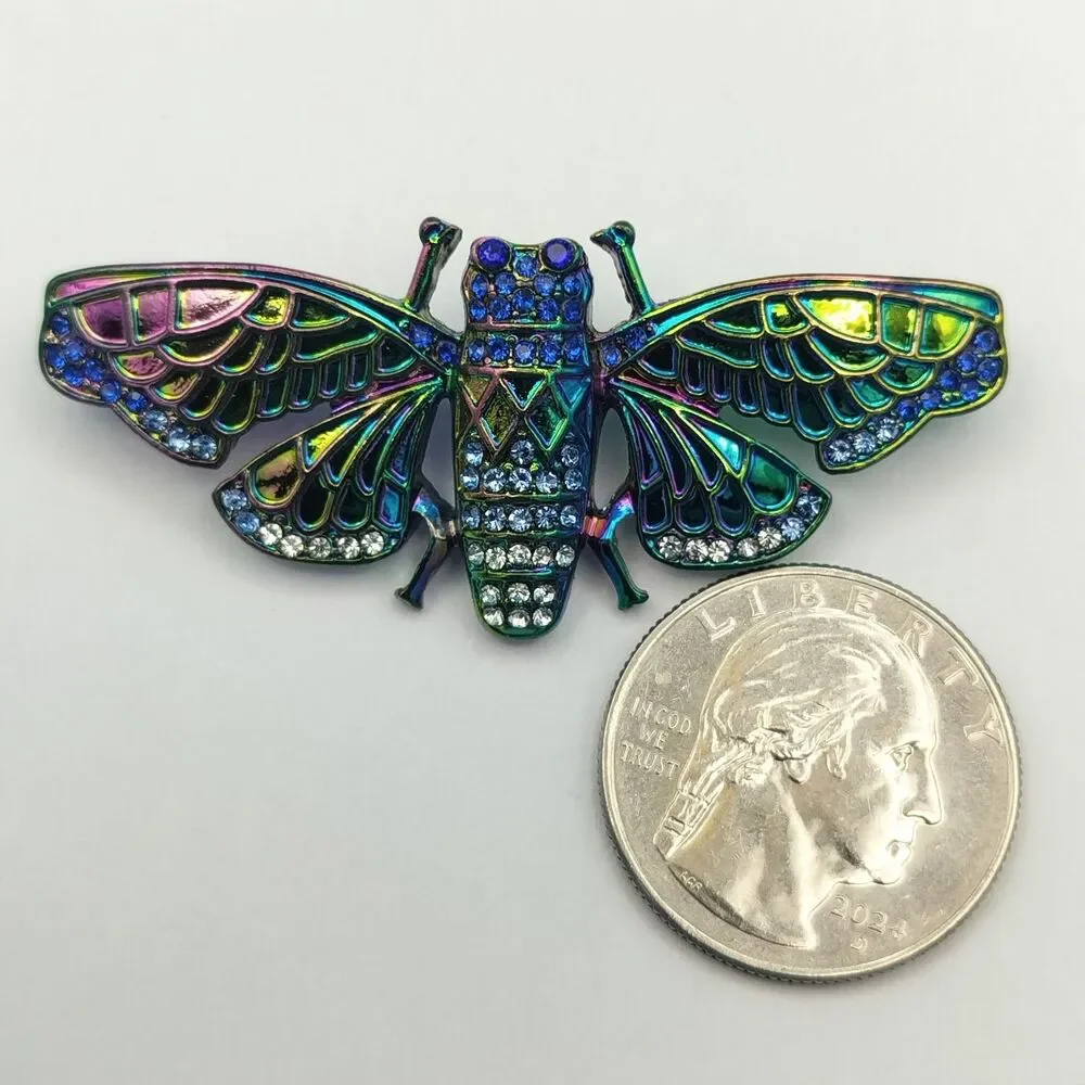Iridescent Cicada Brooch Pin 2.5